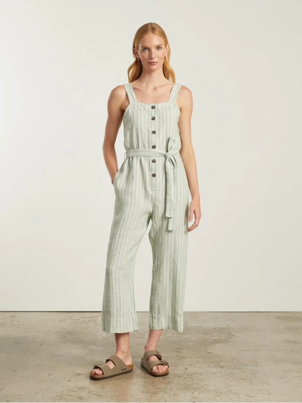 Everlane Linen Picnic Jumpsuit Seafoam